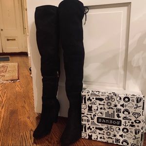NEW Black Faux Suede Thigh High Boots Size 10